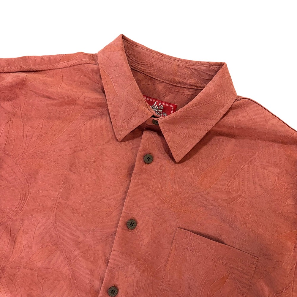 WOODY'S Retro Lounge Button Up Shirt‎ Mens XL Salmon Textured Modal Blend
